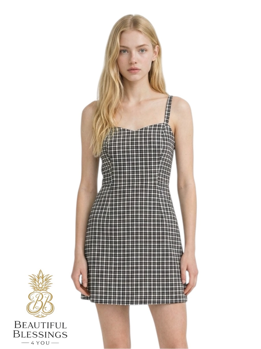 Abercrombie & Fitch Gingham Mini Dress Black White Smocked Back 100% Cotton